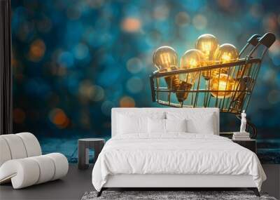 Illuminating Insights:A Shopping Cart Brimming with Innovative Lightbulb Ideas for Business Growth and Retail Success Wall mural