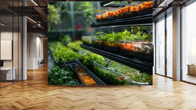 Innovative Vertical Aquaponics System Showcasing Sustainable Farming Practices Wall mural