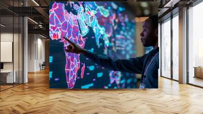 Interactive Digital Map Showcasing Data Insights for Global Businesses Wall mural