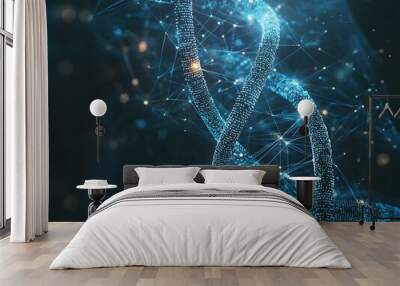 Intertwined DNA Helix and Digital Code Symbolizing Convergence of Biology and Technology Concept Wall mural