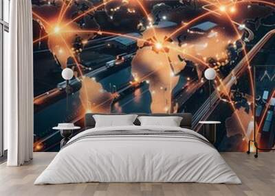 Intricate Global Logistics Network Connecting Warehouses Across Continents Wall mural