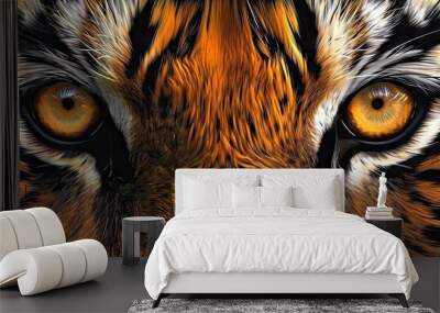 Majestic tiger. Closeup portrait of wild bengal tiger intense gaze and powerful presence perfect for capturing beauty and fierceness of magnificent big cat in natural habitat Wall mural