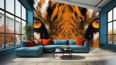 Majestic tiger. Closeup portrait of wild bengal tiger intense gaze and powerful presence perfect for capturing beauty and fierceness of magnificent big cat in natural habitat Wall mural