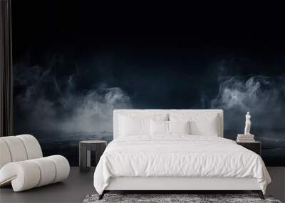 Mystical mist. Swirling smoke in dark and light symphony. Fluid fantasia. Abstract dance of fog and light on floor with black background Wall mural