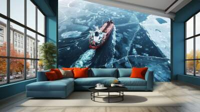 Oil Tanker Ship Navigating Through Icy Waters Amidst Extreme Conditions Wall mural