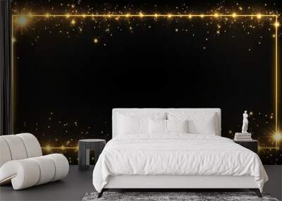 Radiant gold sparkle frame on black background. Magical glowing effect. Golden shimmer. Abstract brightness in dark space. Elegant flare. Shining with luxury and glamour Wall mural