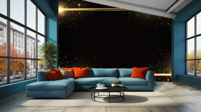 Radiant gold sparkle frame on black background. Magical glowing effect. Golden shimmer. Abstract brightness in dark space. Elegant flare. Shining with luxury and glamour Wall mural