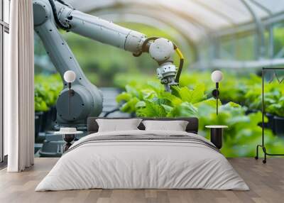 Robotic Arms Automating Smart Greenhouse Crop Cultivation and Tending Wall mural