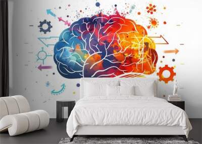 Stylized Brain with Lightning Bolts and Gears  Representing Powerful Ideas and Innovation Wall mural