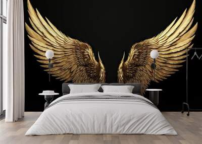 Wings of fantasy. Elegant angel and majestic bird design on black background. Flight of imagination. Vintage inspired illustration. Spirits soar. Symbolic harmony Wall mural