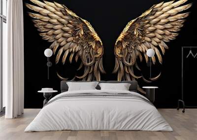 Wings of fantasy. Elegant angel and majestic bird design on black background. Flight of imagination. Vintage inspired illustration. Spirits soar. Symbolic harmony Wall mural