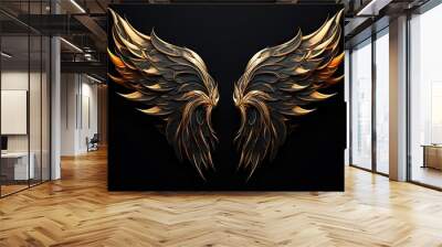 Wings of fantasy. Elegant angel and majestic bird design on black background. Flight of imagination. Vintage inspired illustration. Spirits soar. Symbolic harmony Wall mural