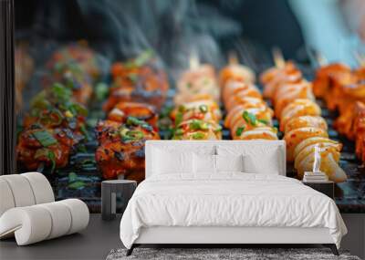 Grilled Skewers Sizzling on a Barbecue Grill Wall mural