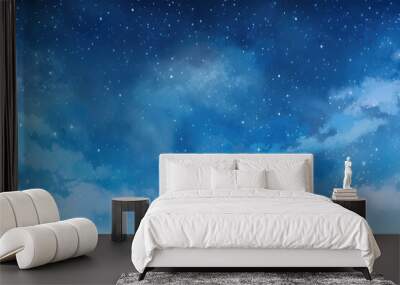 Watercolor blue sky color background with cloud and sparkling, galaxy, universe. Generative AI Wall mural