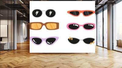 Big set with sunglasses. Different shapes and styles - for parties or casual occasions. Lifestyle and fashion.
Hand drawn illustration in trendy colors. Isolated on white background. Wall mural