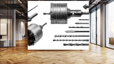 A set of drills isolated on a white background Wall mural