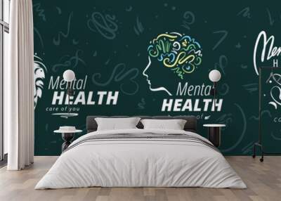 A set of vector drawn logos for mental health Wall mural