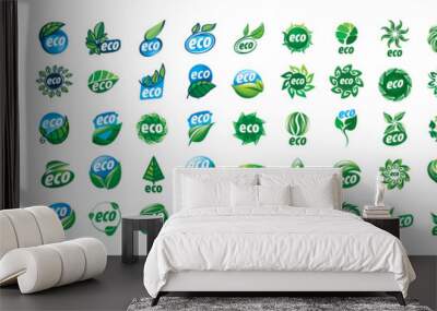 A set of vector Eco logos on a white background Wall mural