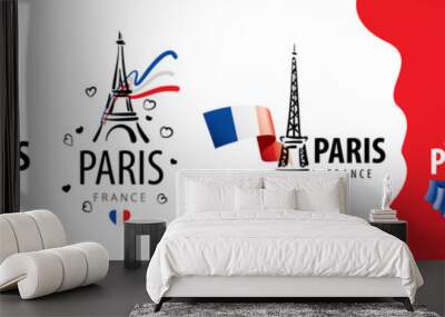 A set of vector icons of the Eiffel Tower in Paris drawn by hand Wall mural