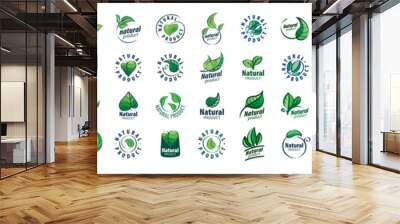 A set of vector logos of a natural product on a white background Wall mural