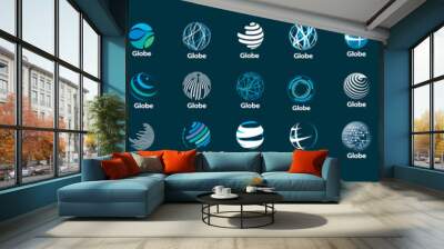 a set of vector logos of the globe on a gray background Wall mural