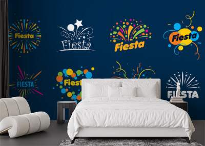 A set of vector logos with fireworks Wall mural