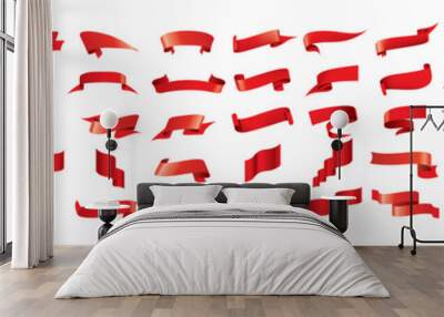 A set of vector red ribbons on a white background Wall mural