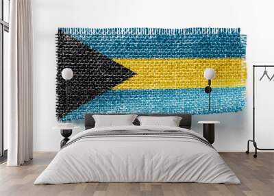 Bahamas flag on a piece of cloth on a white background Wall mural