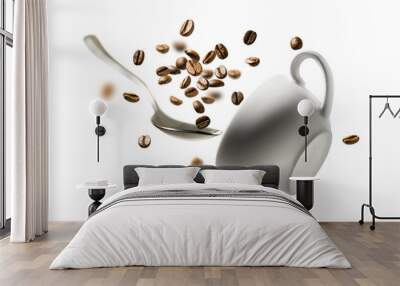 Coffee beans spoon and Cup in flight Wall mural