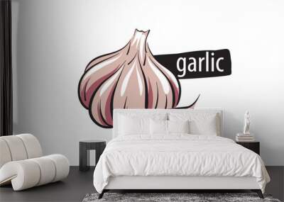 Drawn garlic isolated on a white background Wall mural