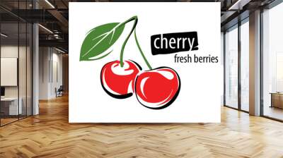 Drawn vector cherry on a white background Wall mural