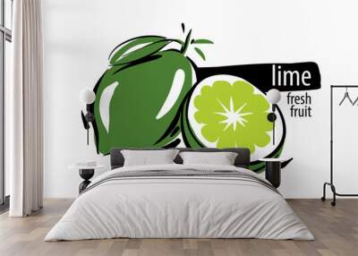 Drawn vector lime on a white background Wall mural