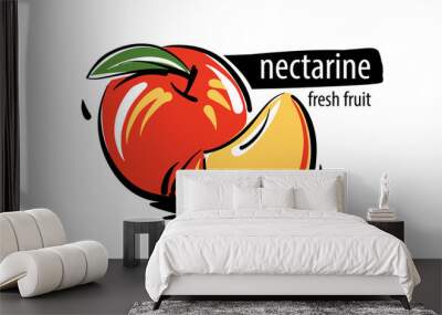 Drawn vector nectarine on a white background Wall mural