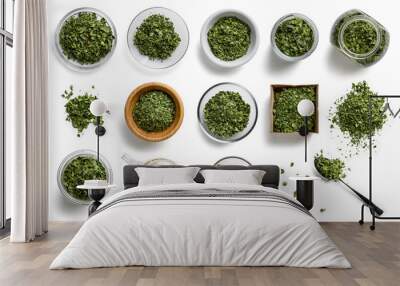 Dried Moringa on a white background. The view from the top Wall mural