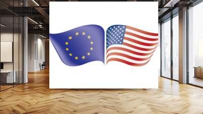 European Union and American flags. Vector illustration. Wall mural