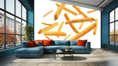 French fries levitate on a white background Wall mural