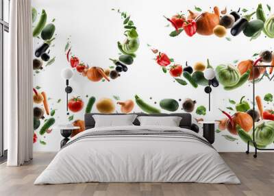 Large set of isolated vegetables on a white background Wall mural