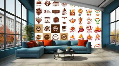 large set of vector logos hot drinks and desserts Wall mural