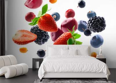 Many different berries in the form of a frame on a white background Wall mural