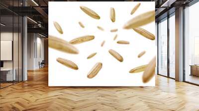 Raw rice levitates on a white background Wall mural