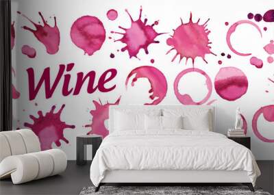 Set of vector splashes of red wine on white background Wall mural