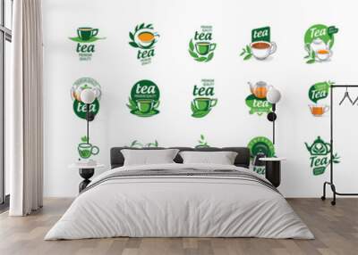 Set of vector Tea logos on a white background Wall mural