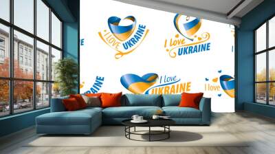 The national flag of the Ukraine and the inscription I love Ukraine. Vector illustration Wall mural