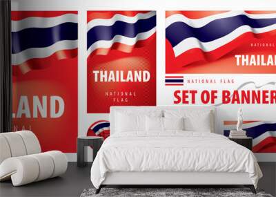 Vector set of banners with the national flag of the Thailand Wall mural