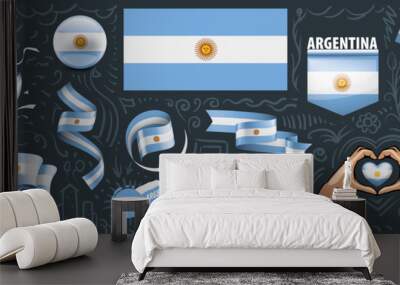 Vector set of the national flag of Argentina in various creative designs Wall mural