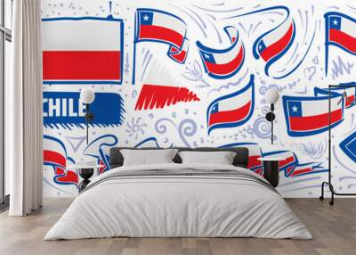 Vector set of the national flag of Chile in various creative designs Wall mural