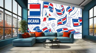 Vector set of the national flag of Dominicana in various creative designs Wall mural