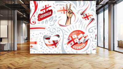 Vector set of the national flag of Georgia in various creative designs Wall mural