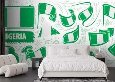 Vector set of the national flag of Nigeria in various creative designs Wall mural