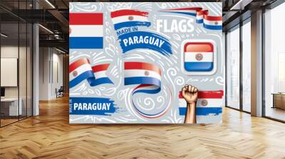 Vector set of the national flag of Paraguay in various creative designs Wall mural